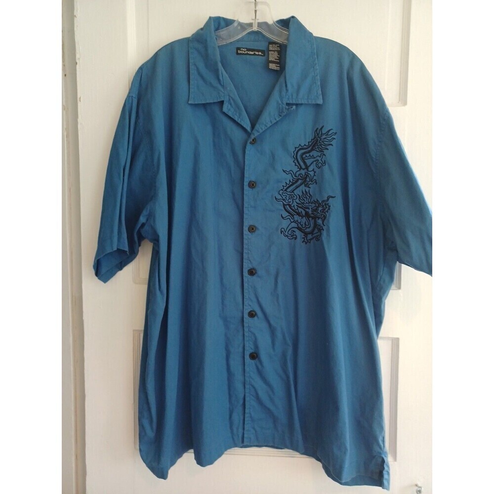 Vintage-style dragon shirt mens 2XL blue cotton buttonup Y2K retro 90s street